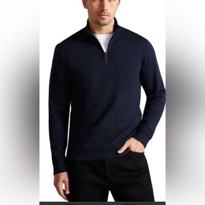 Ted Baker Men's Black Quarter-Zip Funnel Neck Sweater Navy Blue Polo
